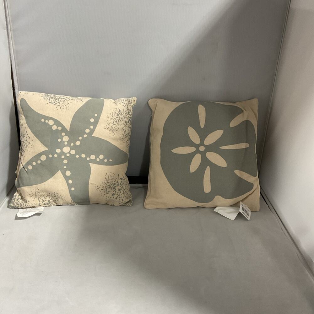 Seashell Cottage Throw Pillows Set of 2 Beach Ocean Seaside Themed